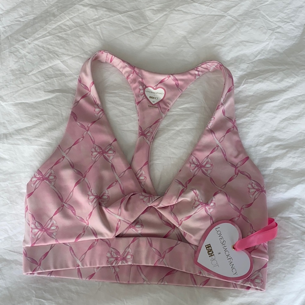 loveshackfancy x beach riot pink sports bra NWT